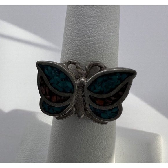 925 STERLING SILVER & OPAL BUTTERFLY  RING SIZE 4.5 - Picture 2 of 9